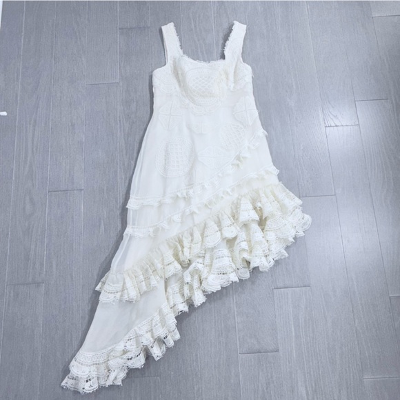 Geisha Designs Anthropology Square Neck Ruffled Asymmetrical Lace Dress S - Picture 10 of 16